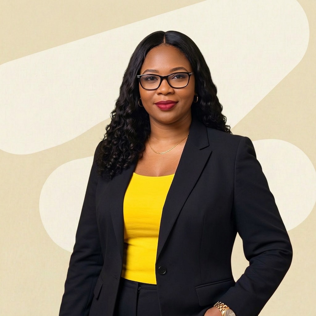 A woman with black jacket and yellow clothing inside