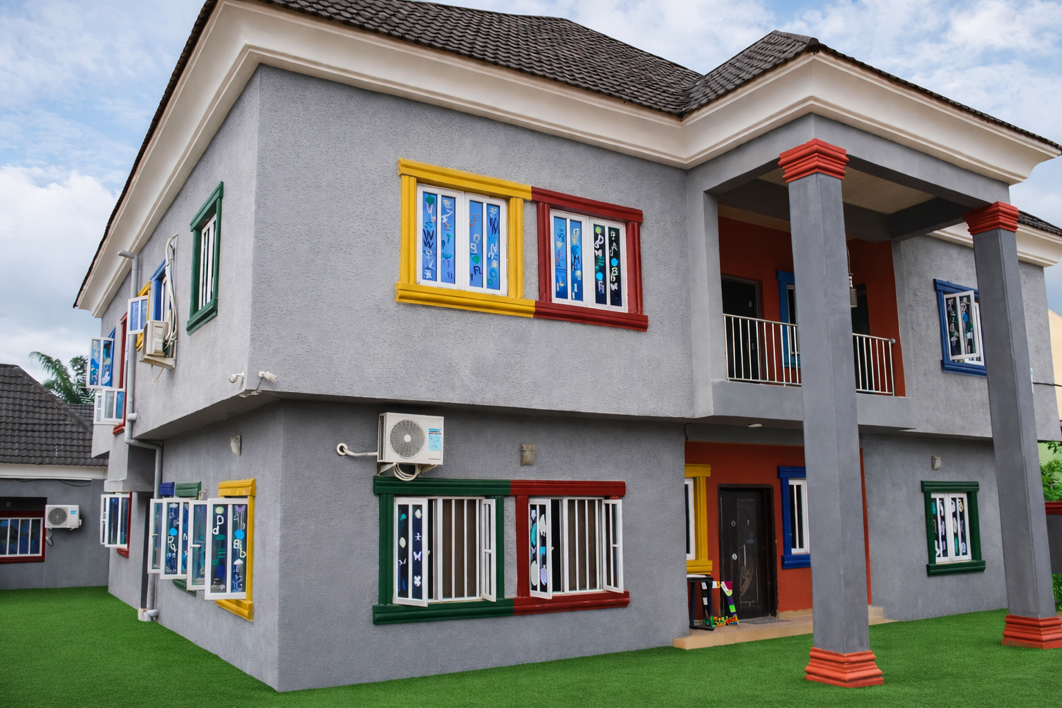 A front view of the Petra Academy school building.